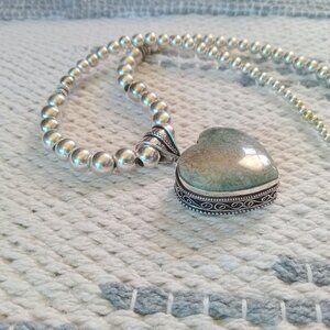 Moss Agate Sterling Silver Beaded Necklace